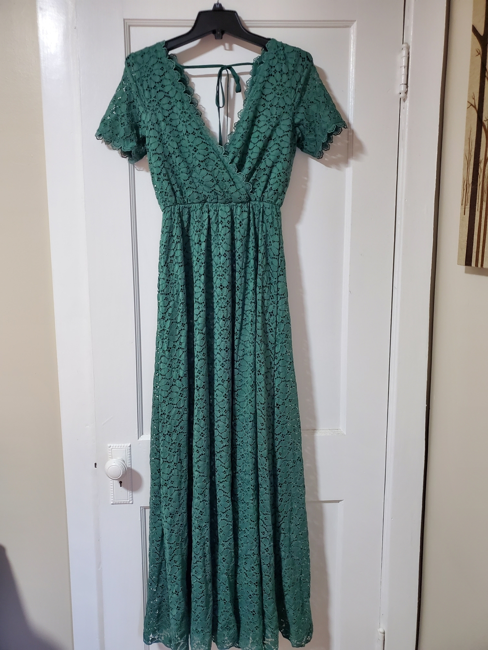 Baltic Born Teal Green Lace Maxi Dress with V-Neck and Short Sleeves